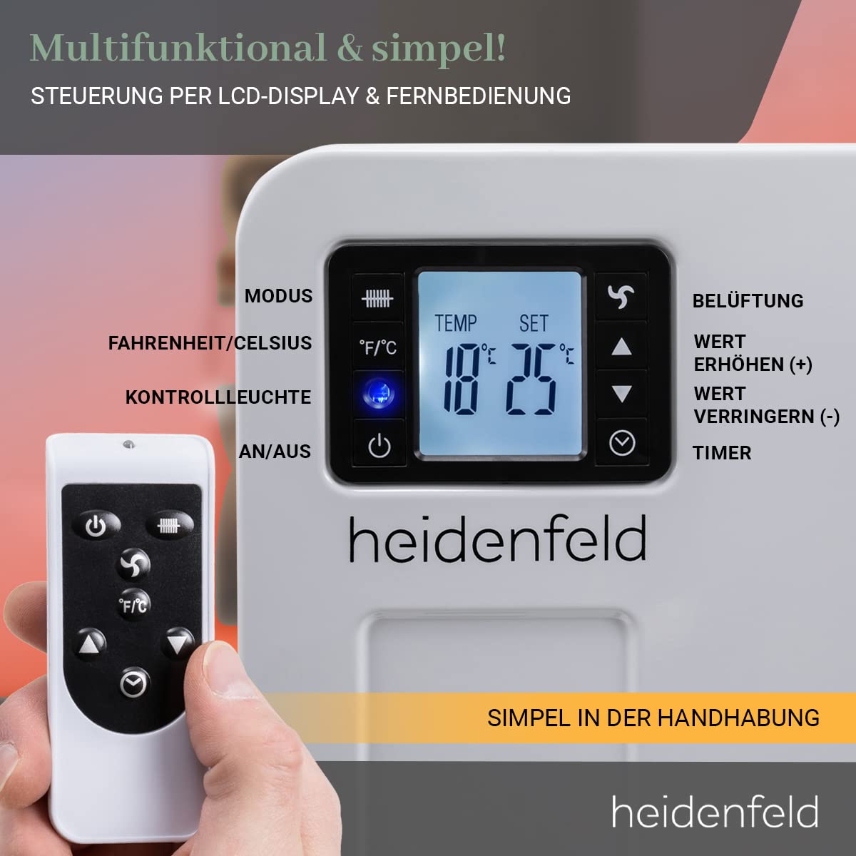 Heidenfeld Konvektor Heizung elektrisch EK100 | 𝟑 𝐉𝐀𝐇𝐑𝐄 𝐆𝐀𝐑𝐀𝐍𝐓𝐈𝐄 - 2300 Watt - Fernbedienung - Heizkörper - Elektroheizung - Standheizung - Wandheizung - Wandkonvektor - Bis 𝟒𝟎 m²