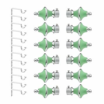 GRIVAN Stainless Steel & ABS Curtain Bracket Parda Holder with Support 1 Inch Rod Pocket Finials Designer Door and Window Rod Support Fittings, Curtain Rod Holder (Pair of 6 , Green )