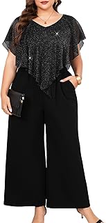 Plus Size Womens Pant Suit Sparkly Mesh V Neck Wide Leg Mother of The Br...