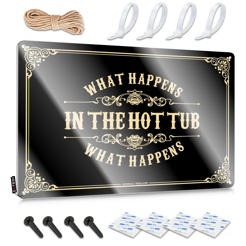 MWFKKADDB Funny Coffee Signs What Happens In The Hot Tub Stays In The Tin Sign Funny Bedroom Decor Funny Sign Decor(30X40CM)