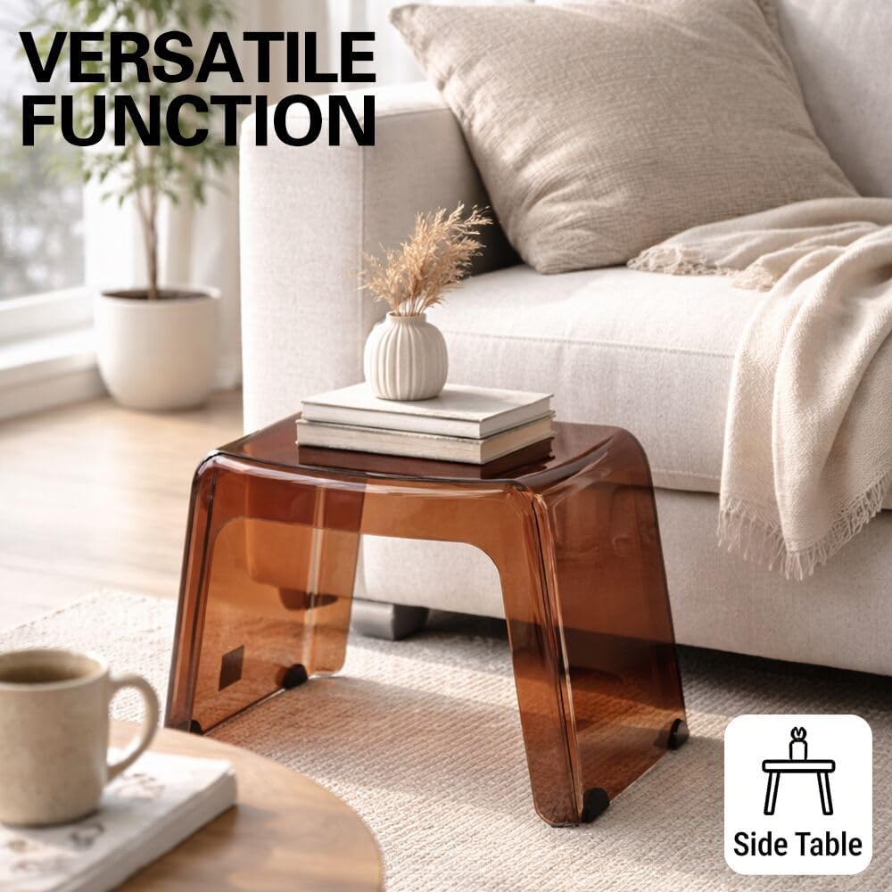 Transparent Acrylic Bath Stool, Non-Slip Shower Bench with Waterproof PET/Acrylic Material, Modern U-Shaped Design, Multipurpose Bathroom Stool for Spa, Living Room, Vanity, Supports Up to 300 Lbs