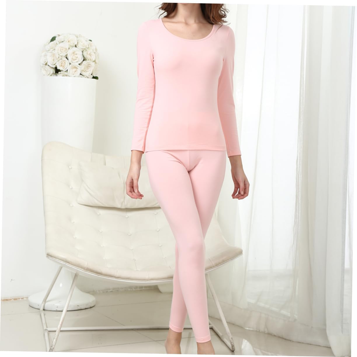 Healeved 2Pcs Women's Thermal Underwear Set Long Johns Pink for Cold Weather Activities Pajamas for Skiing Hiking and Winter Sports