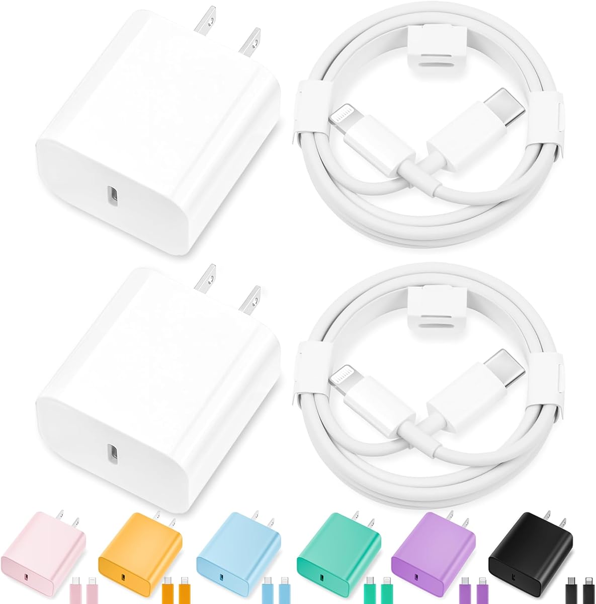 iPhone Charger Fast Charging,[Apple MFi Certified] 2Pack 20W Type C Fast Charger Block with 6FT USB C to Lightning Cable Compatible for iPhone 14/13/12/11 Pro Max/Xs Max/XR/X,iPad（White）