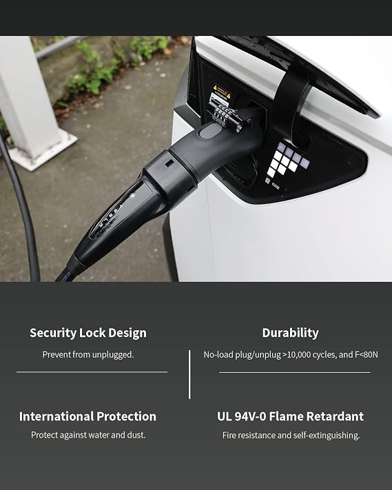 JOWUA NACS to J1772 Adapter 48 Amp / 250V AC Fit for All J1772 EVs Compatible with Tesla TPC Charger, Include one 4 Digit Padlock