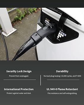 JOWUA NACS to J1772 Adapter 48 Amp / 250V AC Fit for All J1772 EVs Compatible with Tesla TPC Charger, Include one 4 Digit Padlock