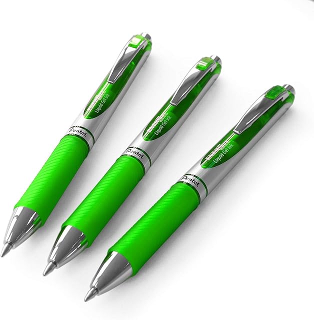 Pentel EnerGel XM BL77 - Retractable Liquid Gel Ink Pen - 0.7mm - 54% Recycled - Lime Green - Pack of 3