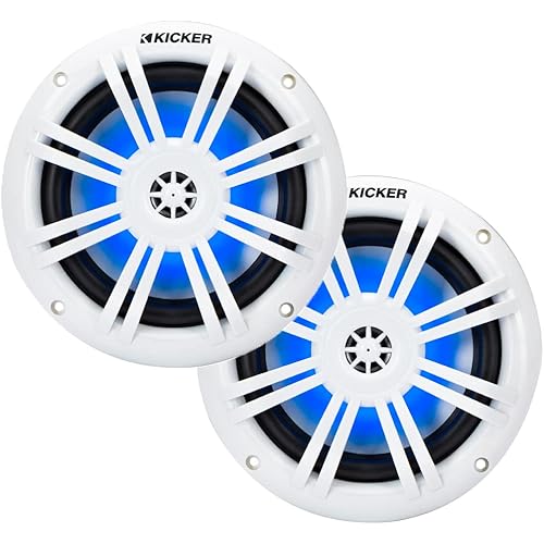KICKER 49KM604WL KM 6.5" 4Ω Blue LED Marine Coaxial Speakers - Pair