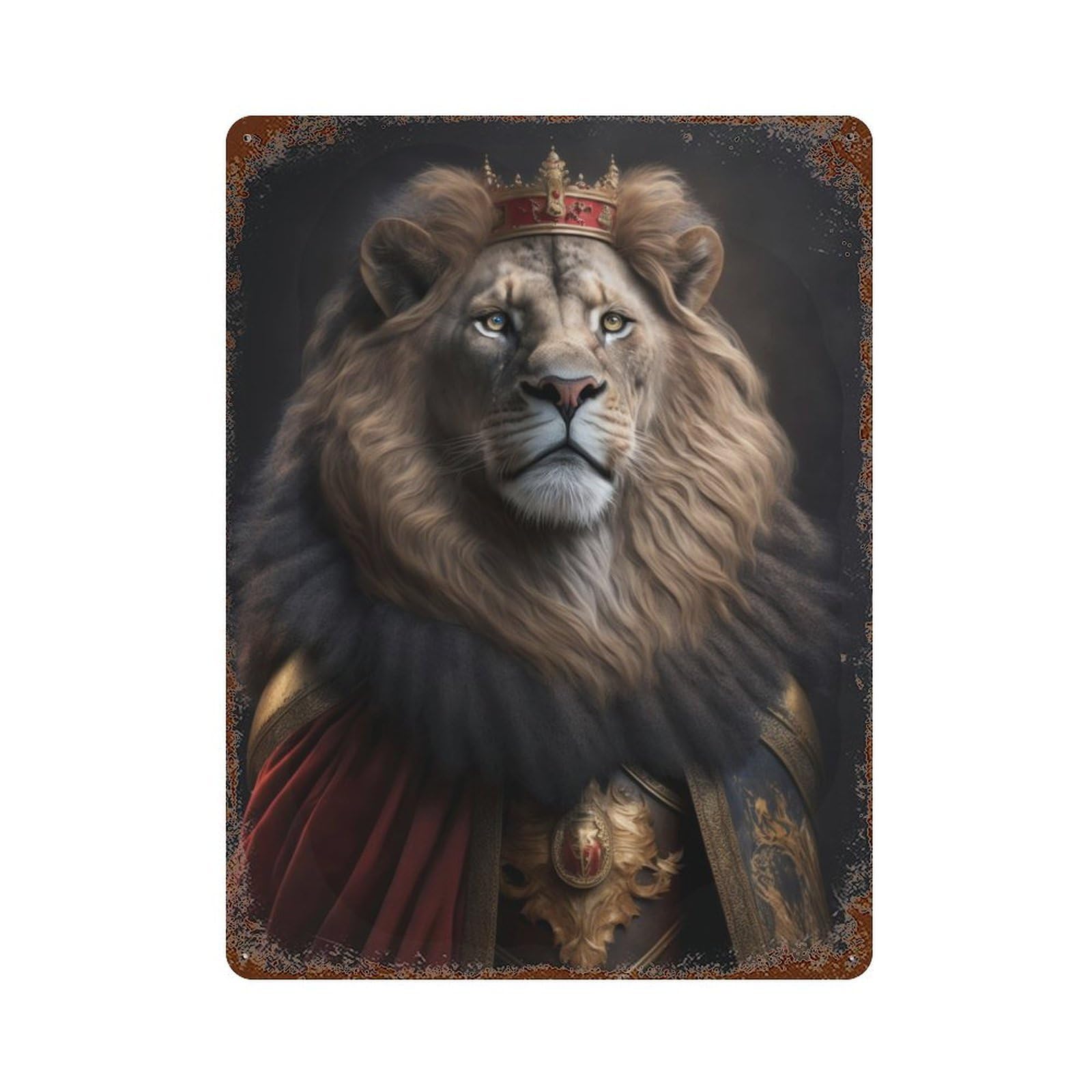 Garage Style Lion King Weathered Tin Sign 15.7"x11.8", Classic Wall Plaque for Bar And Workshop