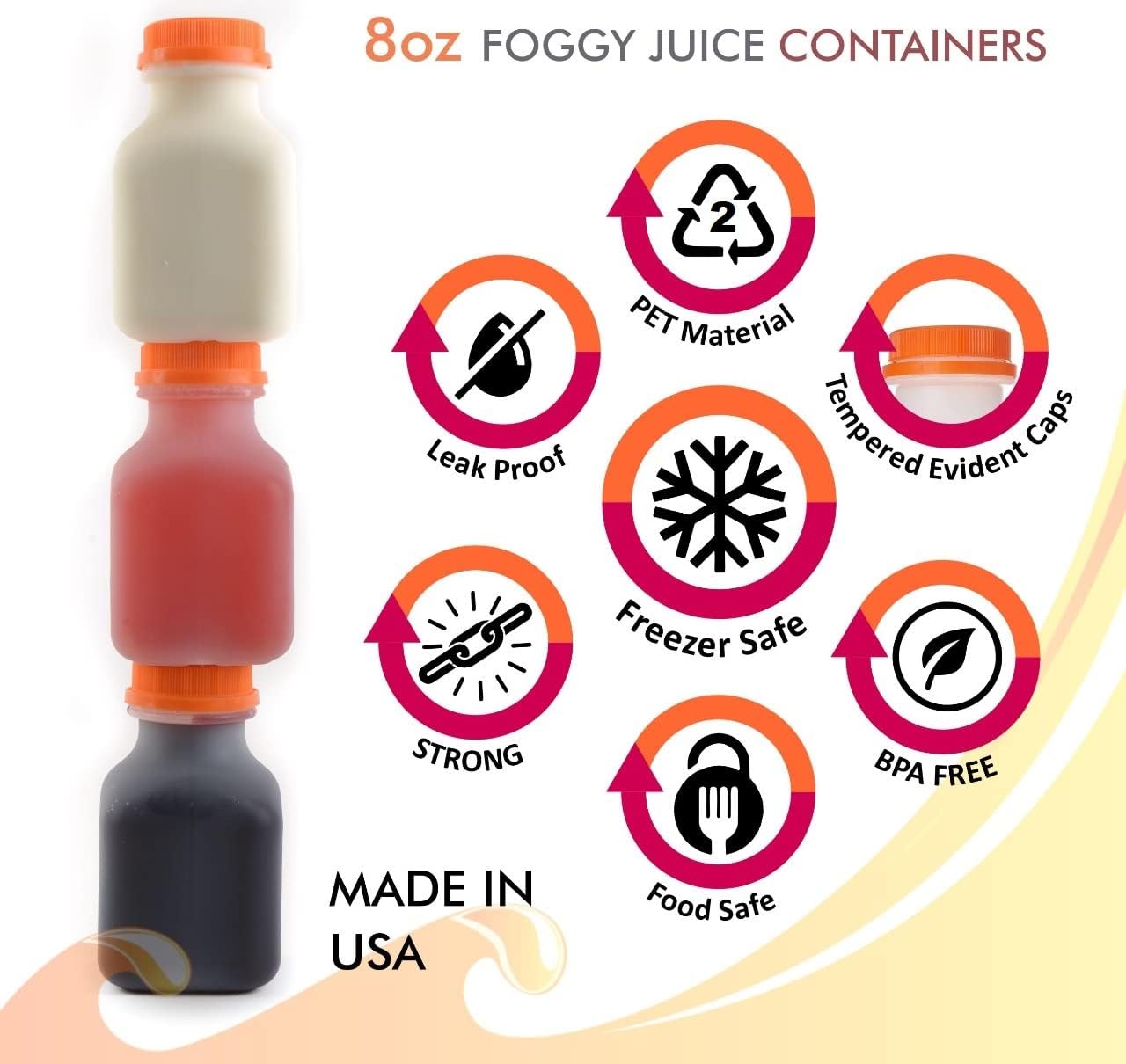 EcoQuality Empty Plastic Juice Bottles with Tamper Evident Caps 8 OZ - Smoothie Bottles - Ideal for Juices, Milk, Smoothies, Picnic's and even Meal Prep Juice Containers (8 Ounces) (750)