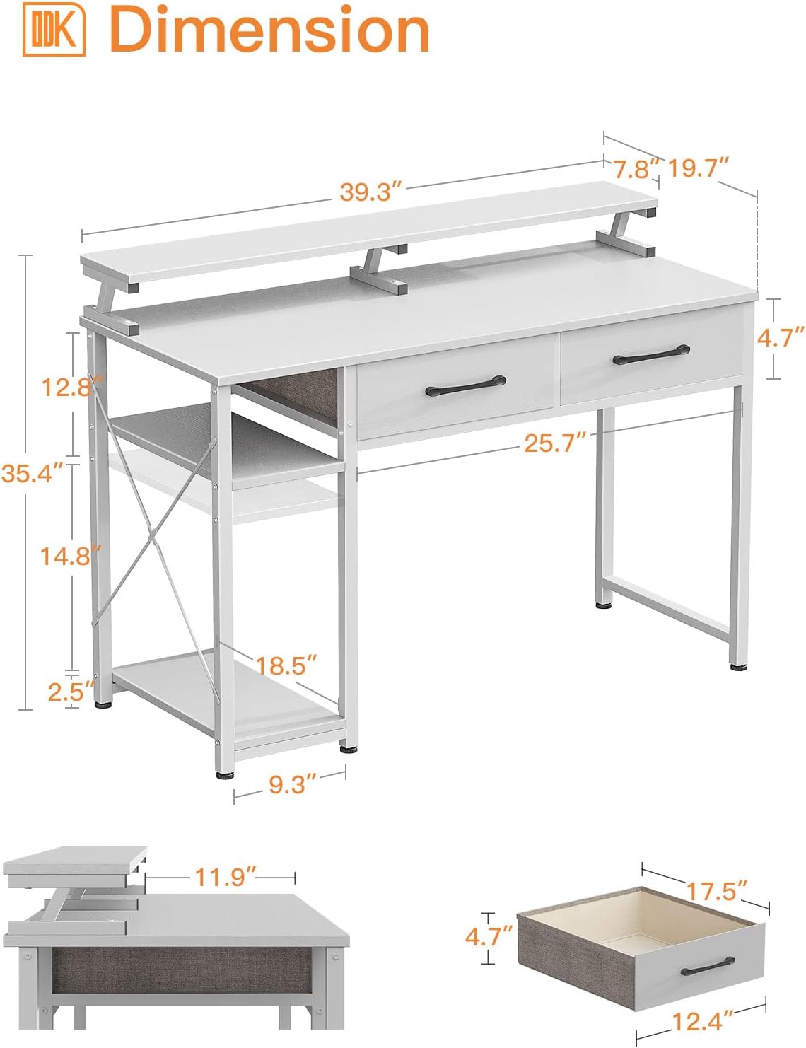 ODK Computer Desk dimensions and assembly diagram