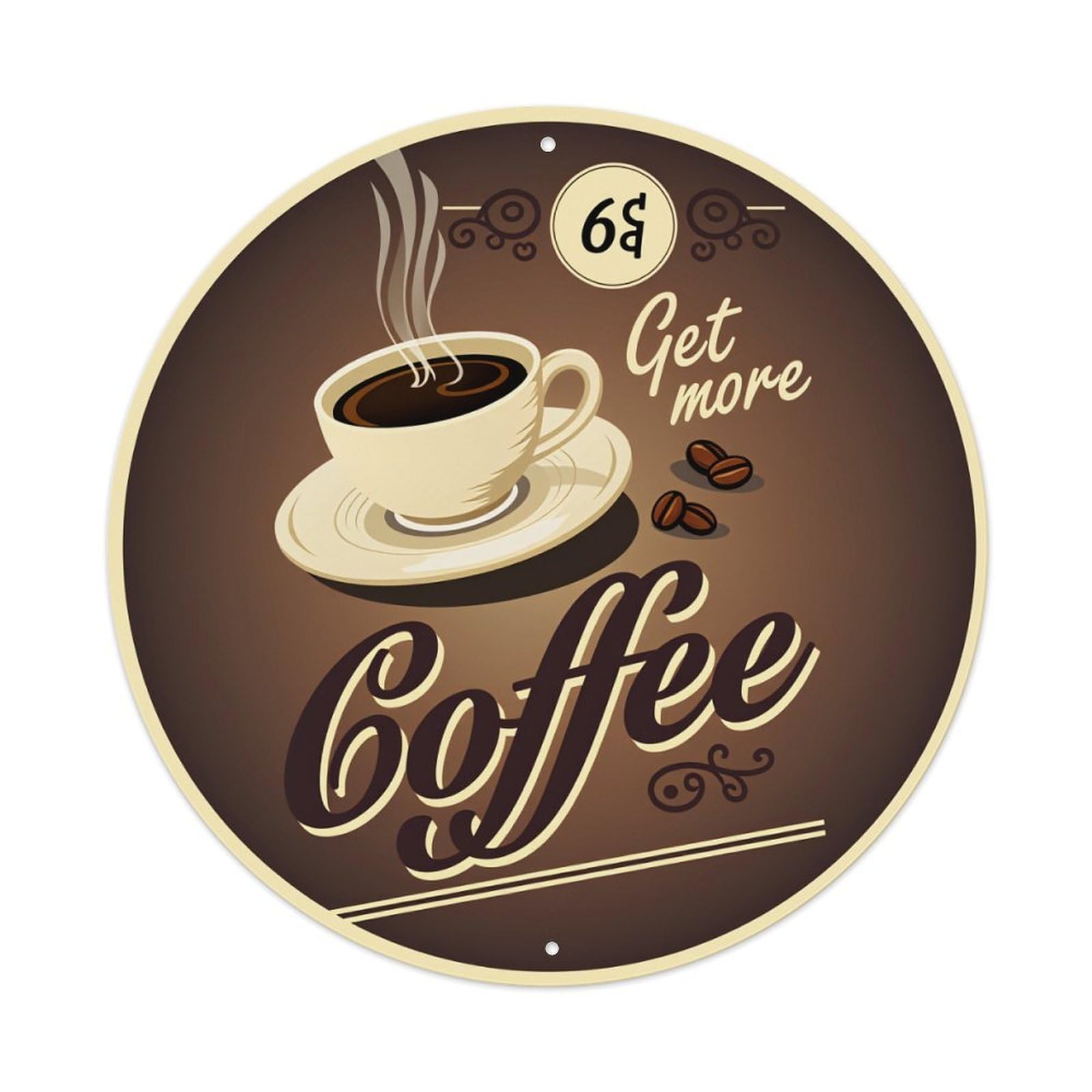 Coffee Cup Steam Beans Text Round Tin Sign Vintage Style Metal Sign Home Bar Garden Wall Plaque Decor Metal Poster 8x8 Inch