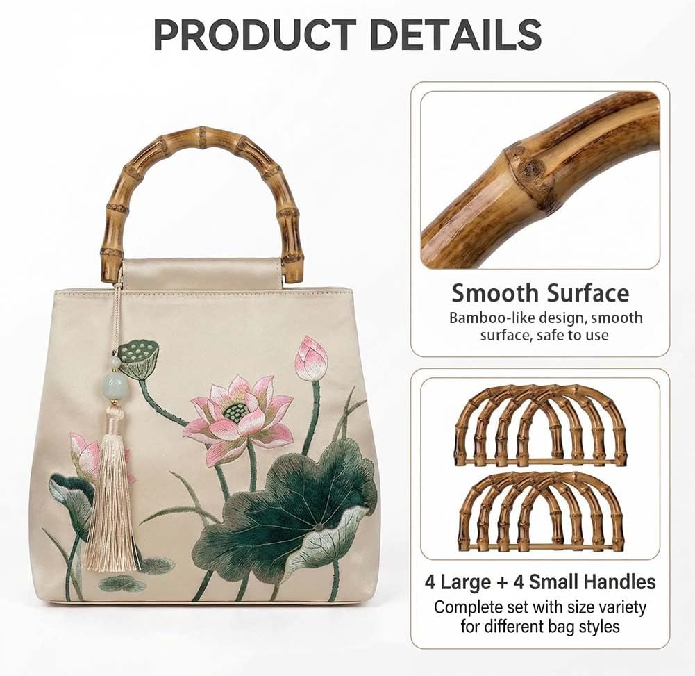 8PCS D Shaped Imitation Bamboo Bag Handles Replacement Resin Handbag Handles for Clutch Purse DIY Straw Woven Rattan Tote Bag Making Decorations 2 Sizes (Brown2)