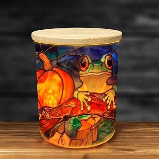 Stained Glass Frog Votive Candle Holder, Harvest Pumpkins Tealight Candleholder, Farm Thanksgiving Fall Tea Light Holder Cup for Table Centerpiece, Wedding, Party Home Decor