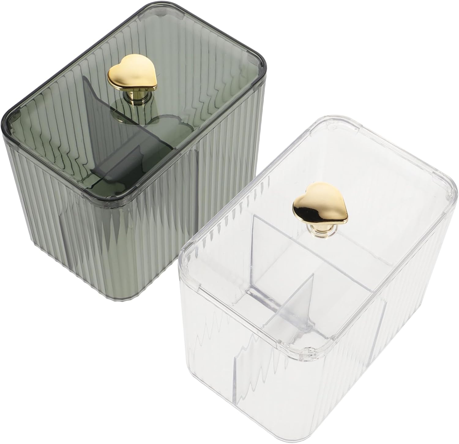2pcs Transparent Cotton Swab Holder Storage Box Lid Multi-compartment Makeup Organizer for Cotton Pads Toothpicks and Accessories Compact and Design