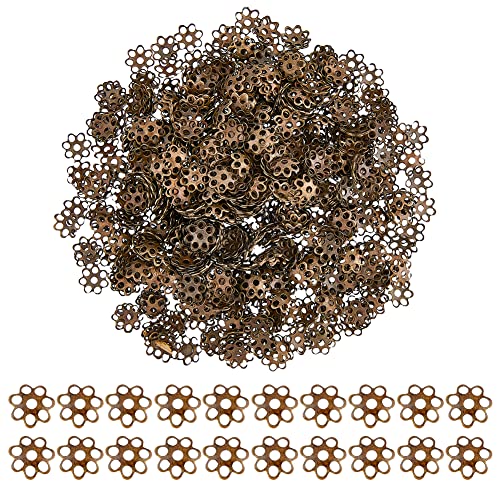DICOSMETIC 1000Pcs Flower Bead Ends - Bronze Caps & Spacers for Jewelry Making, Hole: 1mm