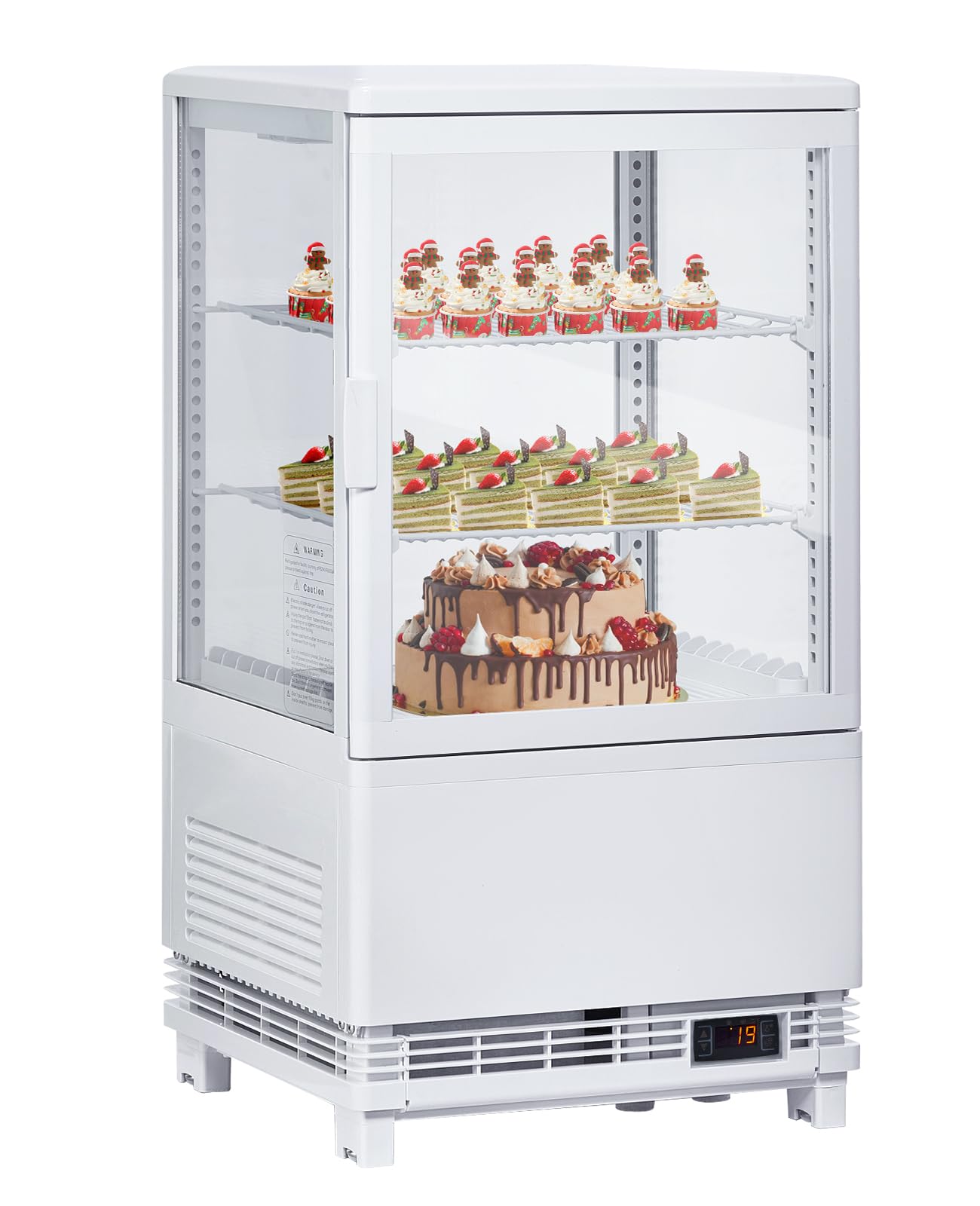 Commercial Display Refrigerator, 2.0 Cu. Ft./58L Countertop Pastry Refrigerated Display Case with Led Lighting, Air-Cooling, Frost-Free, Rear Sliding Door for Cafes Cakes, Stores and Baked