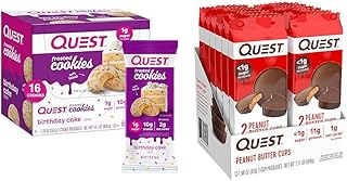 Quest Birthday Cake Frosted Cookies Twin Pack, 8 Count and Peanut Butter Cups, 12 Count