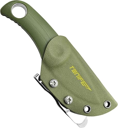 Miniatura 5 de TONIFE Runer - Cuchillo de cuello fijo con vaina y cordón, cuchillo Edc de hoja de espiga completa de 1.85 pulgadas para exteriores (verde + gris