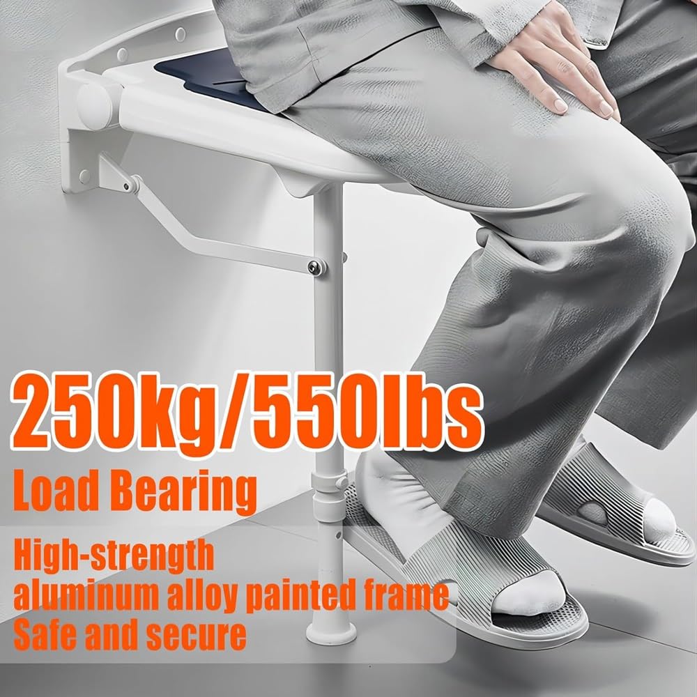 Asiento de Ducha Plegable de Pared, Silla de Ducha Plegable de Altura Ajustable, Banco de baño for Personas Mayores, Adultos, Embarazadas, Personas con discapacidad.(Blue)