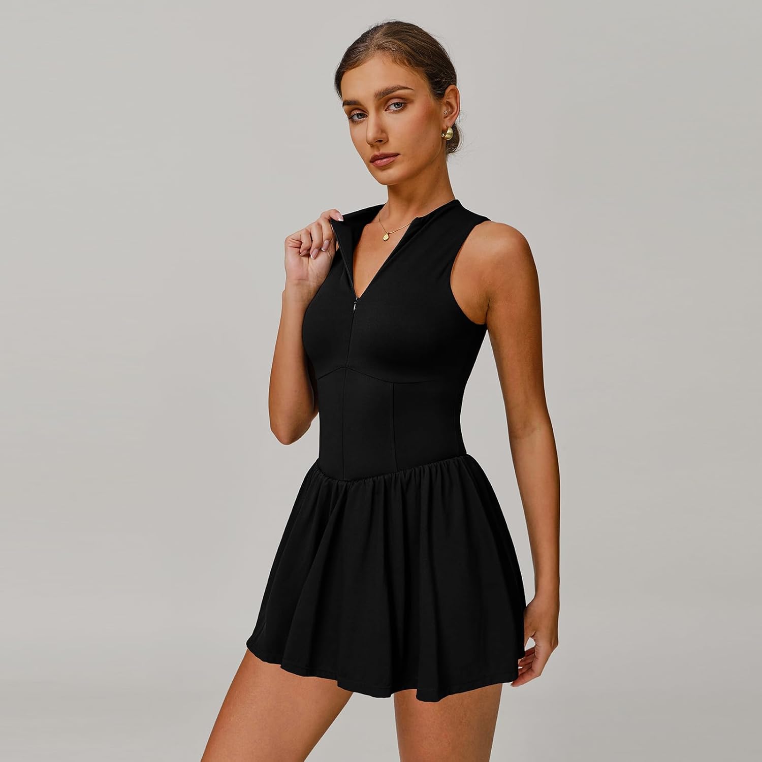 Tennis Golf Dresses for Women, with Built-in Bra Shorts,A-Line Hem Skirt Athletic with Pockets,Zipper Slim Fit - Image 7