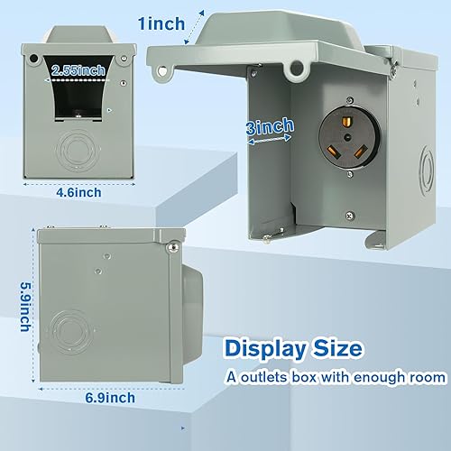 Miniatura 5 de Caja de toma de corriente de 30 amperios para RV, receptáculo NEMA TT-30R de 125 voltios, enchufe exterior cerrado y con cerradura, panel de