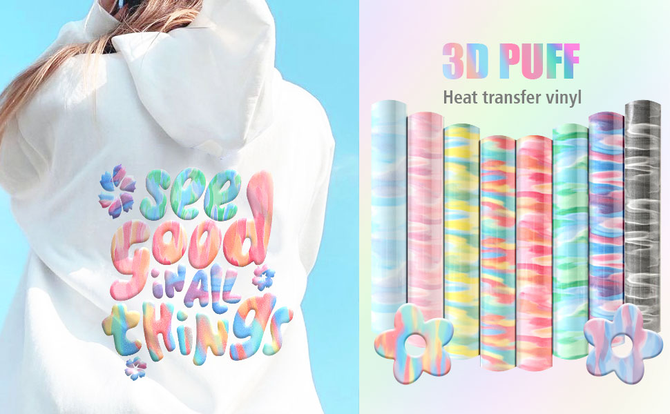 Vinyle Transfert Thermique 3D Puff - Lot 5 Feuilles 30x25cm - Pour T-shirt, Tissu, Loisirs Créatifs - DIY
