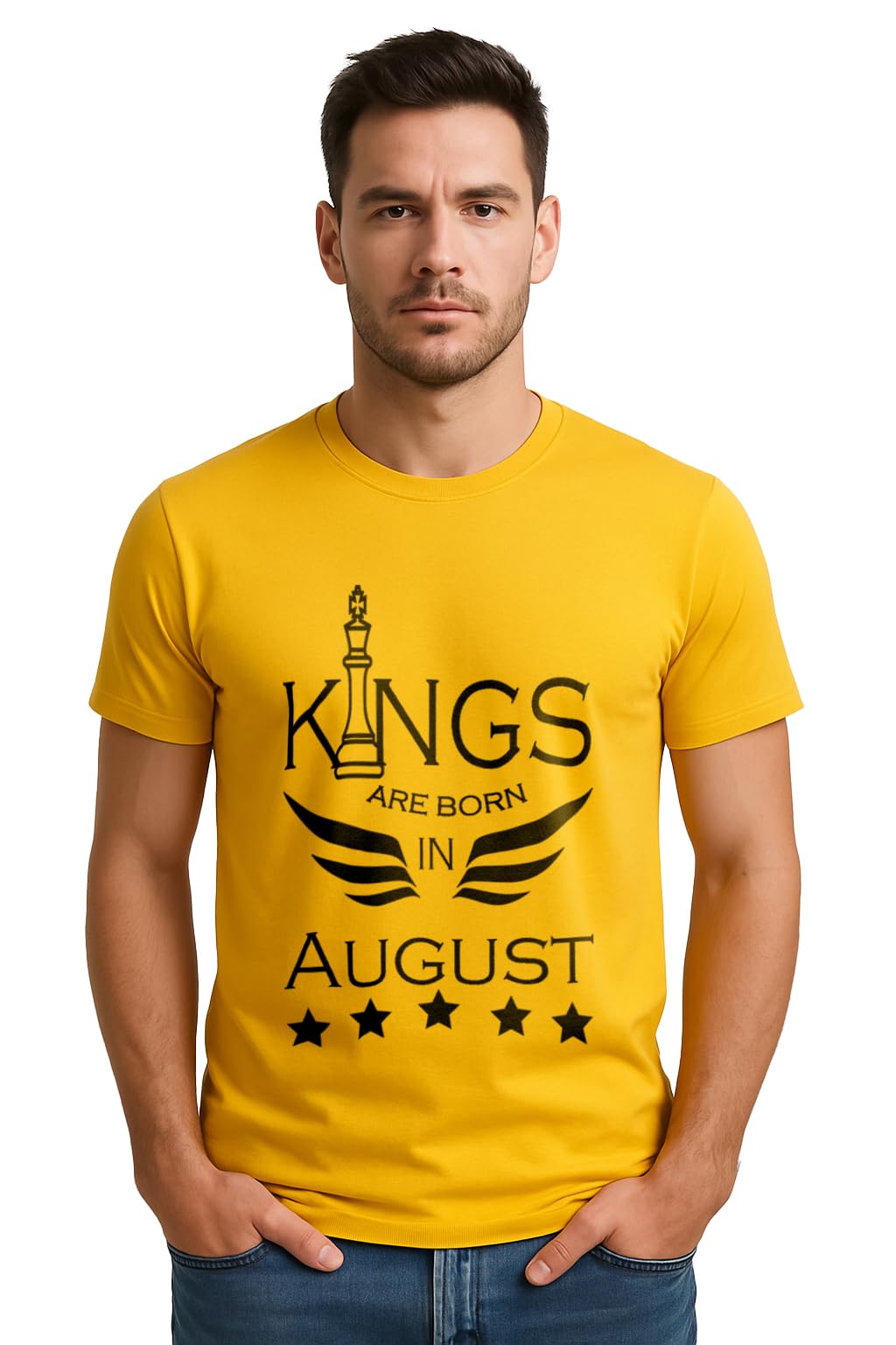 Printed Men's T Shirt Kings are Born in August Cotton Birthday Graphic Tee-image-30