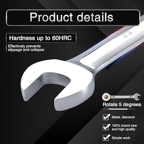 Miniatura 5 de KATUR Juego de llaves de trinquete fijas de 0.906 in y llaves de mango, juego de herramientas manuales, combinación métrica de acero al cromo