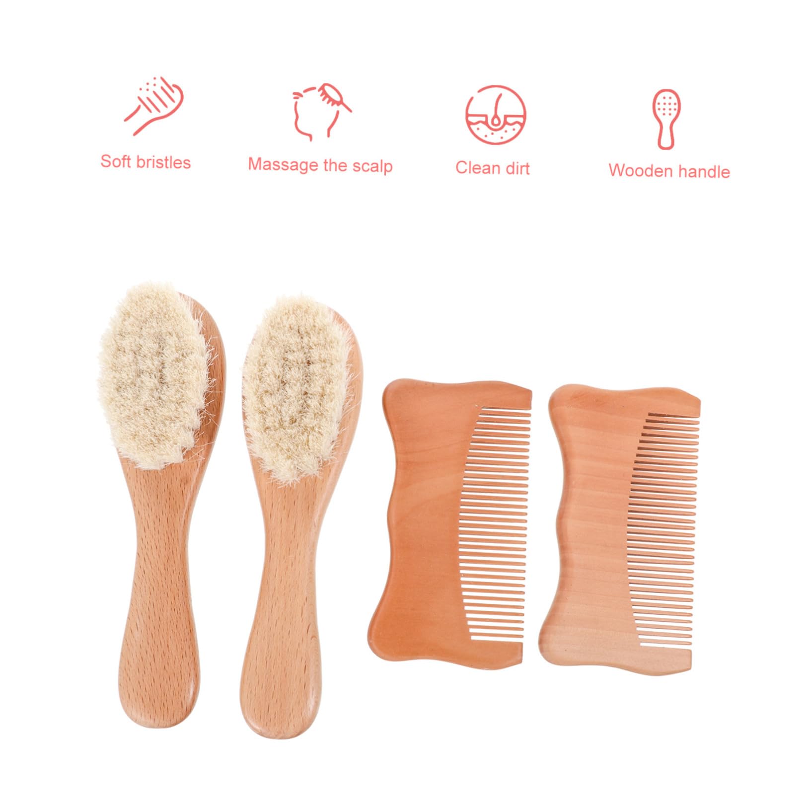 BESTonZON 2 Juegos De 4 Uds De Cepillos De Lana Peine De Madera Para Kit De Cuidado De La Cabeza Producto Para El Cuidado Del Cuero Cabelludo Pelo De Lana Para Niños