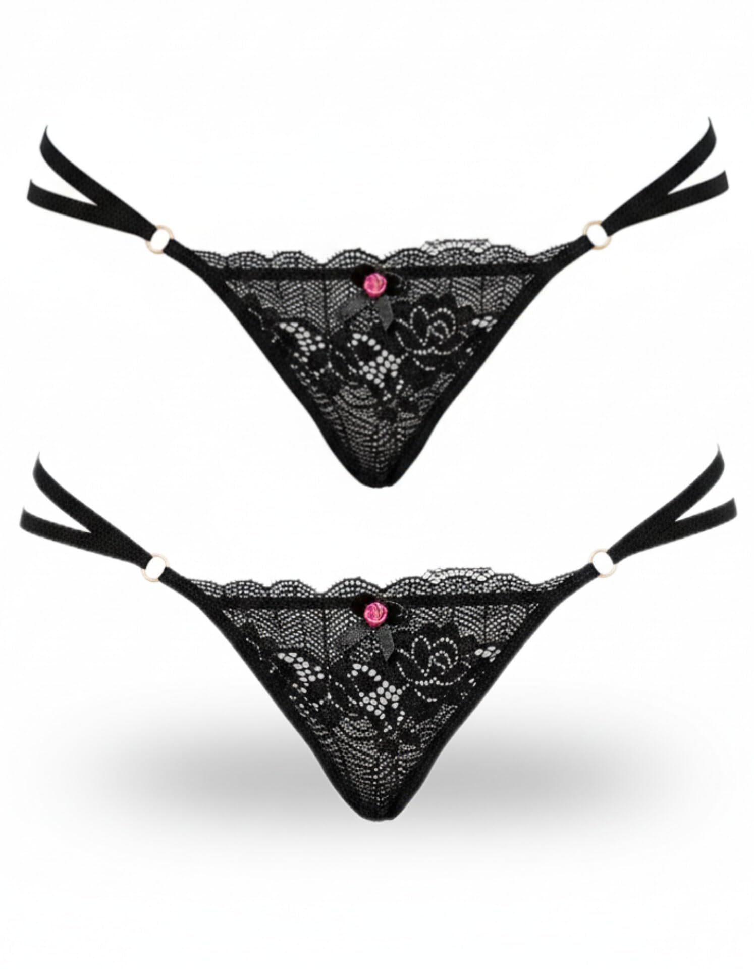 Women's Floral Lace Thong Panties with Bow Detail, Side-Tie Design, G-Sting, Bikini, Brief, Comfortable, Breathable in Black, Red, Purple and White and 2-Pack-picture-47