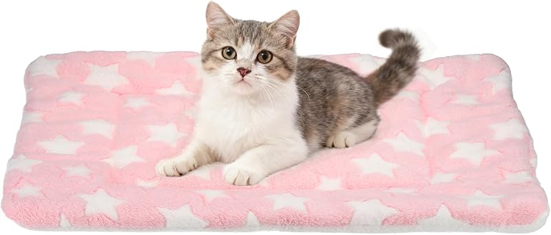 Colchonete para Cães e Gatos em Coral Fleece com Estampa de Estrelas, Lavável, Rosa, PETAXCELL – 58 x 46 cm