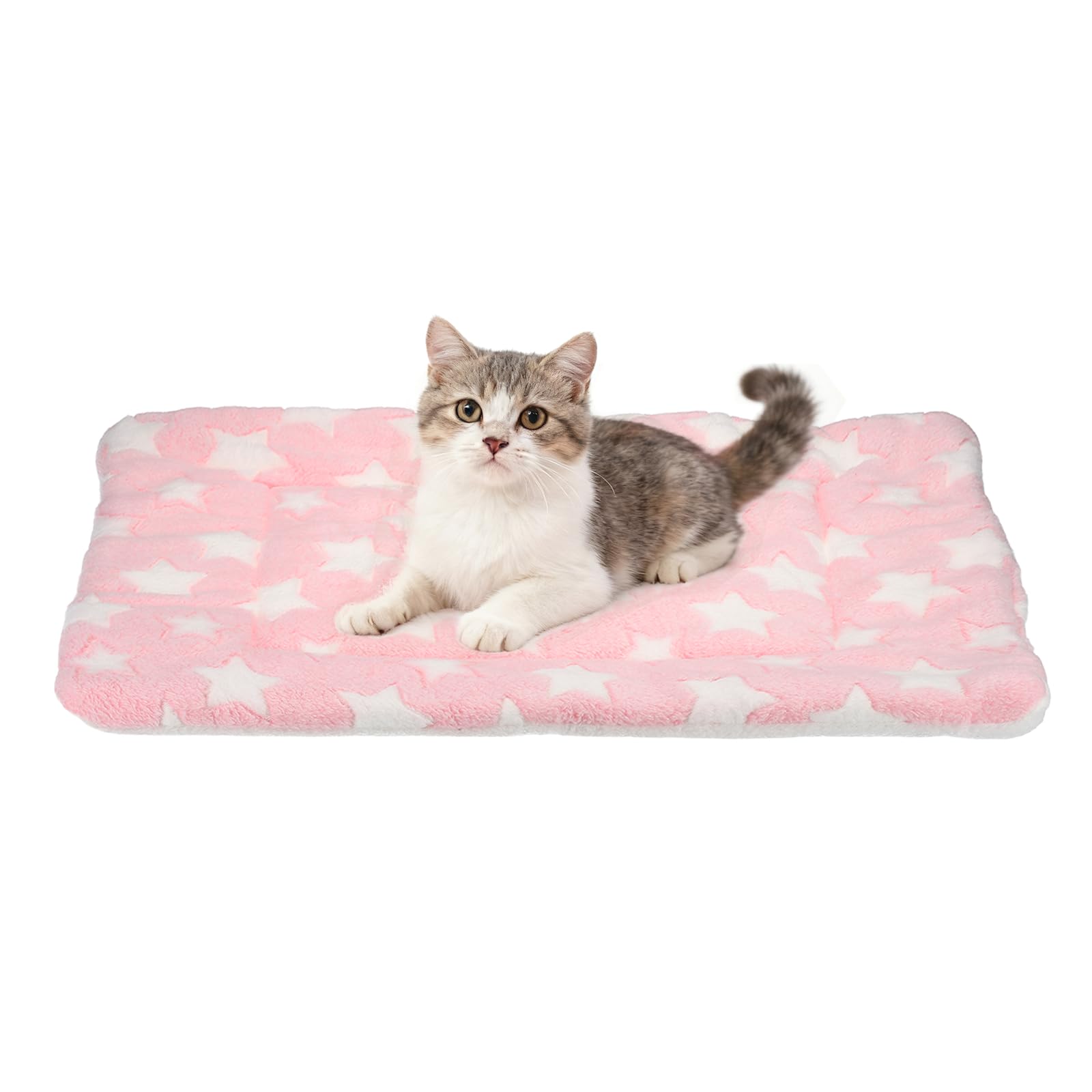 sourcing map Dog Cat Bed Mat, Soft Coral Fleece Pet Cushion Pad with Cute Stars Print, Warm Washable Pet Bed 23x18 Inches, (Pink), Intended for Medium Small Dog Cat