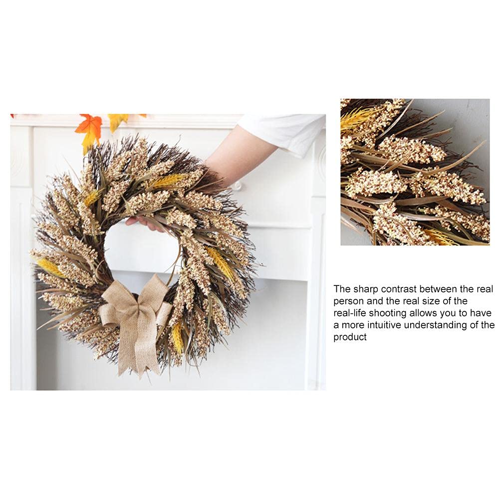 Couronne de blé artificiel - Couronne de céréales artificielles - Couronne de porte - Couronne murale - Décoration à suspendre - Pour fête, mariage, Thanksgiving - 50 cm