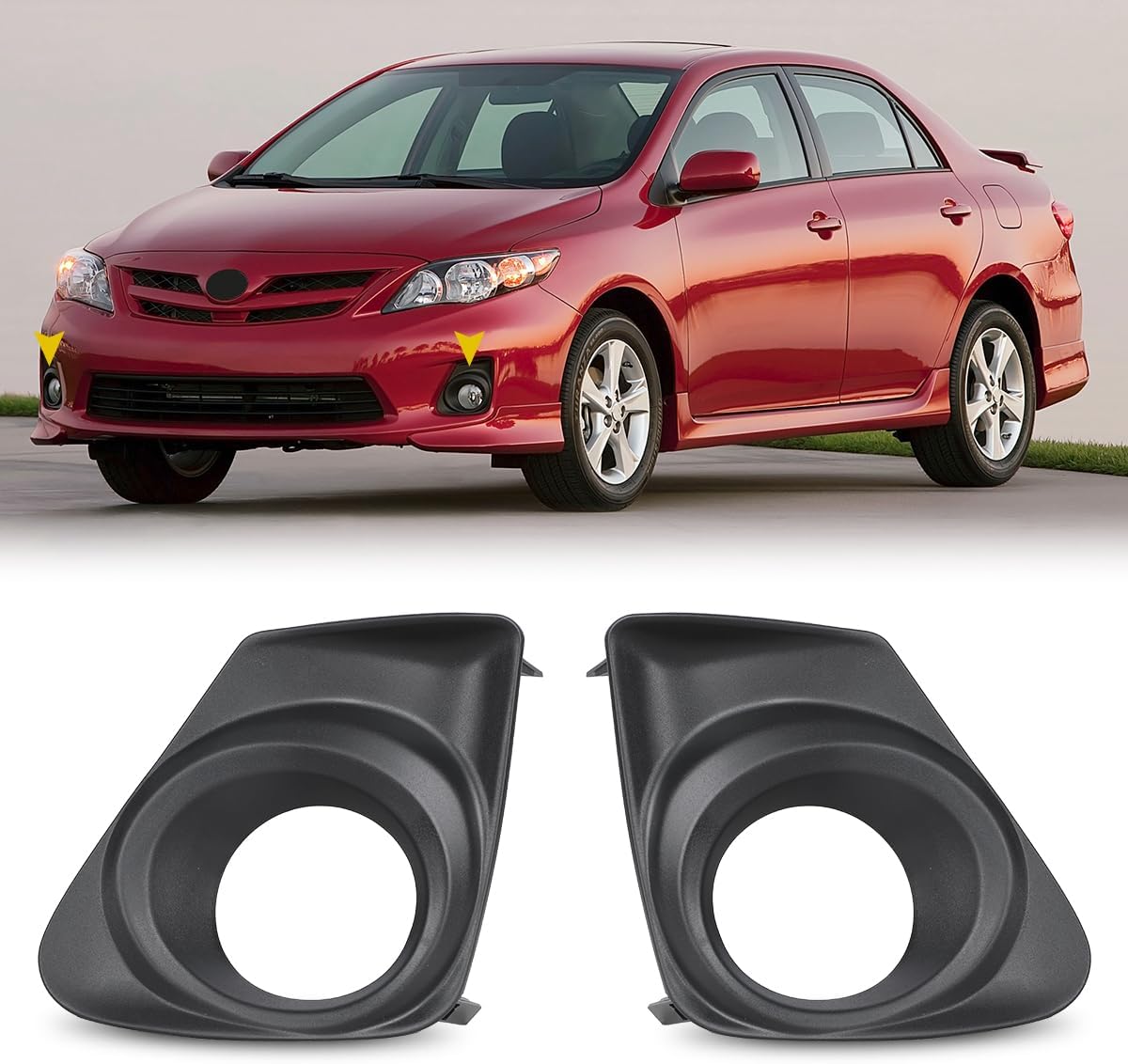 CPW Fog Lights Cover Fog Light Bezel Trim for Toyota Corolla 2011-2013, Black Factory OEM Style Fog Lamps Covers Bezel Set Replacement, Passenger and Driver Sides