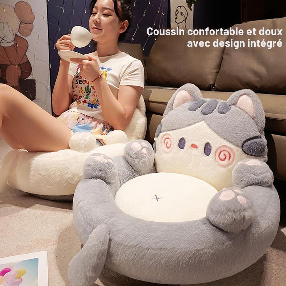 JAWSEU Coussin de Chaise Kawaii en Forme de Chat, Coussin en Peluche avec Support de Dossier Mignonne Coussins de Sol de Canapé Coussin de Siège Coussin de Canapé Doux pour Bureau Maison Tatami