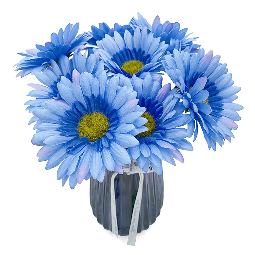 DSforG 16PCS Gerbera Daisy Silk Flowers Artificial Flowers Artificial Daisy Fake Flowers Bouquet for Wedding Bridal Bouquet Party Home Kitchen 16PCS（Blue）