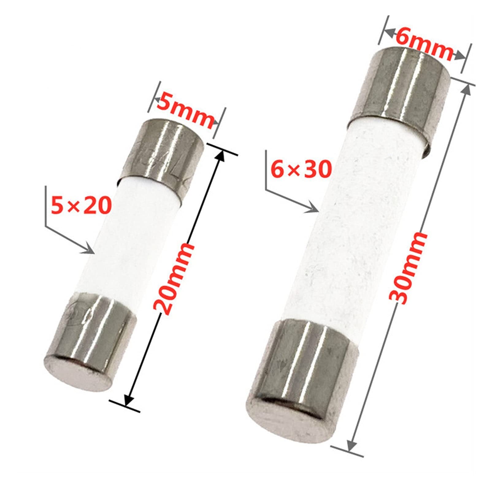 Bezpiecznik 10 sztuk/partia 5 x 20 mm 6 x 30 mm szybkie wydmuchiwanie rurek bezpieczników 250V 0,10,2 0,3 0,5 1 2 3 4 5 6 8 10 15 20 25 30 A bezpiecznik ceramiczny (5x20 5 A)