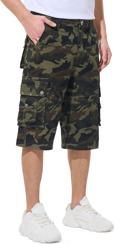 BEST SOUTH Men's Long Cargo Shorts Below Knee 13 Inches Cotton