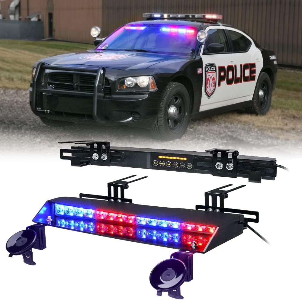 LUMENIX Red Blue LED Dual Visor Strobe Light Bar Windshield