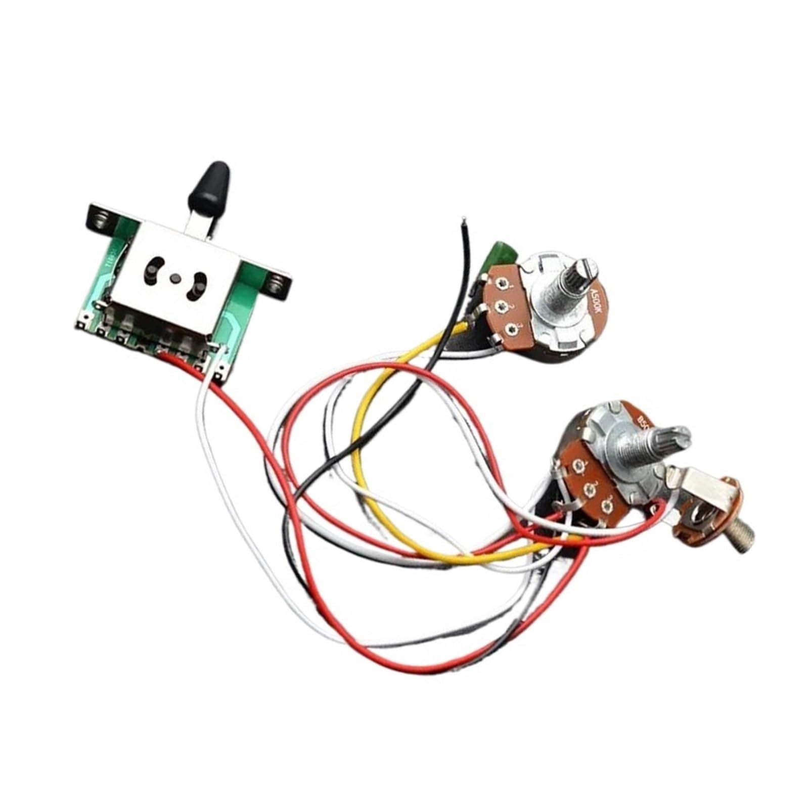 Kit Arnés Precableado Arnés de cables para guitarra de 3 pastillas preinstalado A500K B500K Potenciómetro grande Interruptor de 5 posiciones 1 Volumen 1 Tono