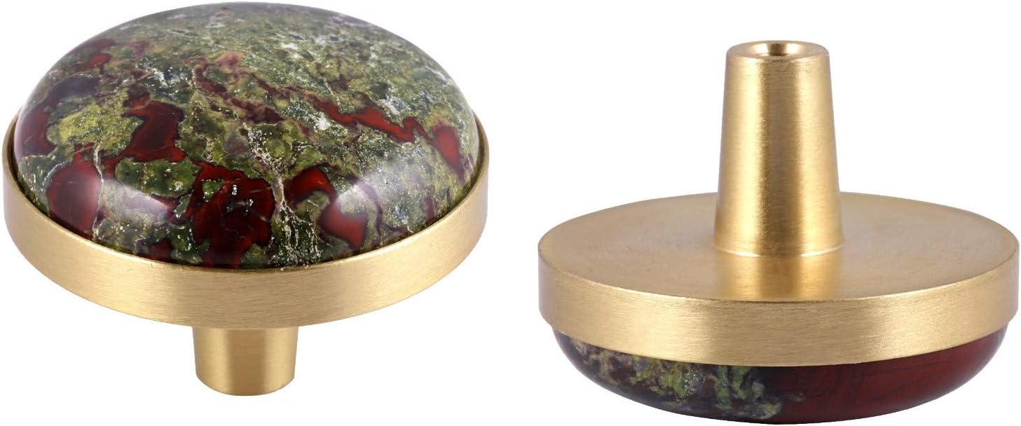 rockcloud Pack of 2 Natural Crystal Stone Drawer Knobs Pull Handle Cupboard Dresser Door Pull with Screws Home Decorative Furniture Hardware, Dragon Blood Stone (1.45 inches)