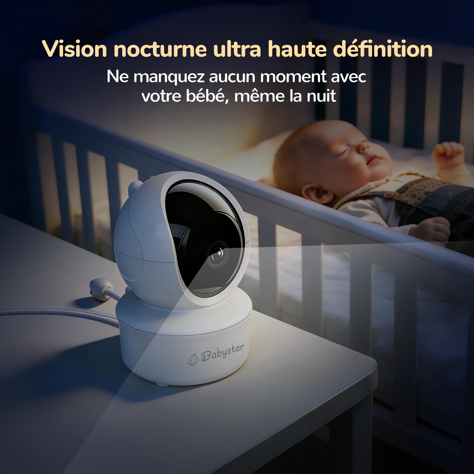 Babystar Babyphone avec caméra Écran 5 Pouces HD 720P Moniteur bébé sans WLAN, Batterie 4000mAh, Rotation de 355° Camera Bébé, Vision Nocturne, VOX, Température, Talkie-Walkie, 8 Berceuses - 5