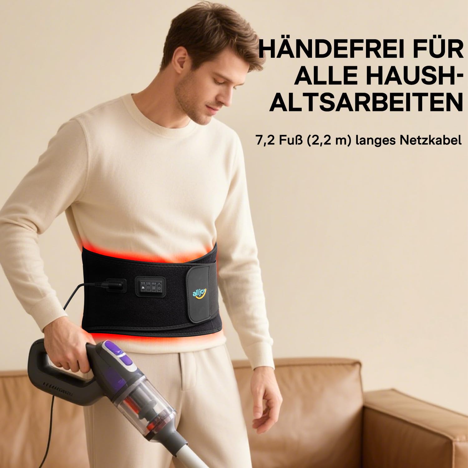 ALLJOY 170CM Wärmegürtel Rücken Heizkissen Massagegerät, Heizkissen mit Abschaltautomatik, Wärmekissen für Rücken mit 3 Wärmestufen 5 Vibrationsmassage, Geschenke für Frauen Männer (mit Kabel)