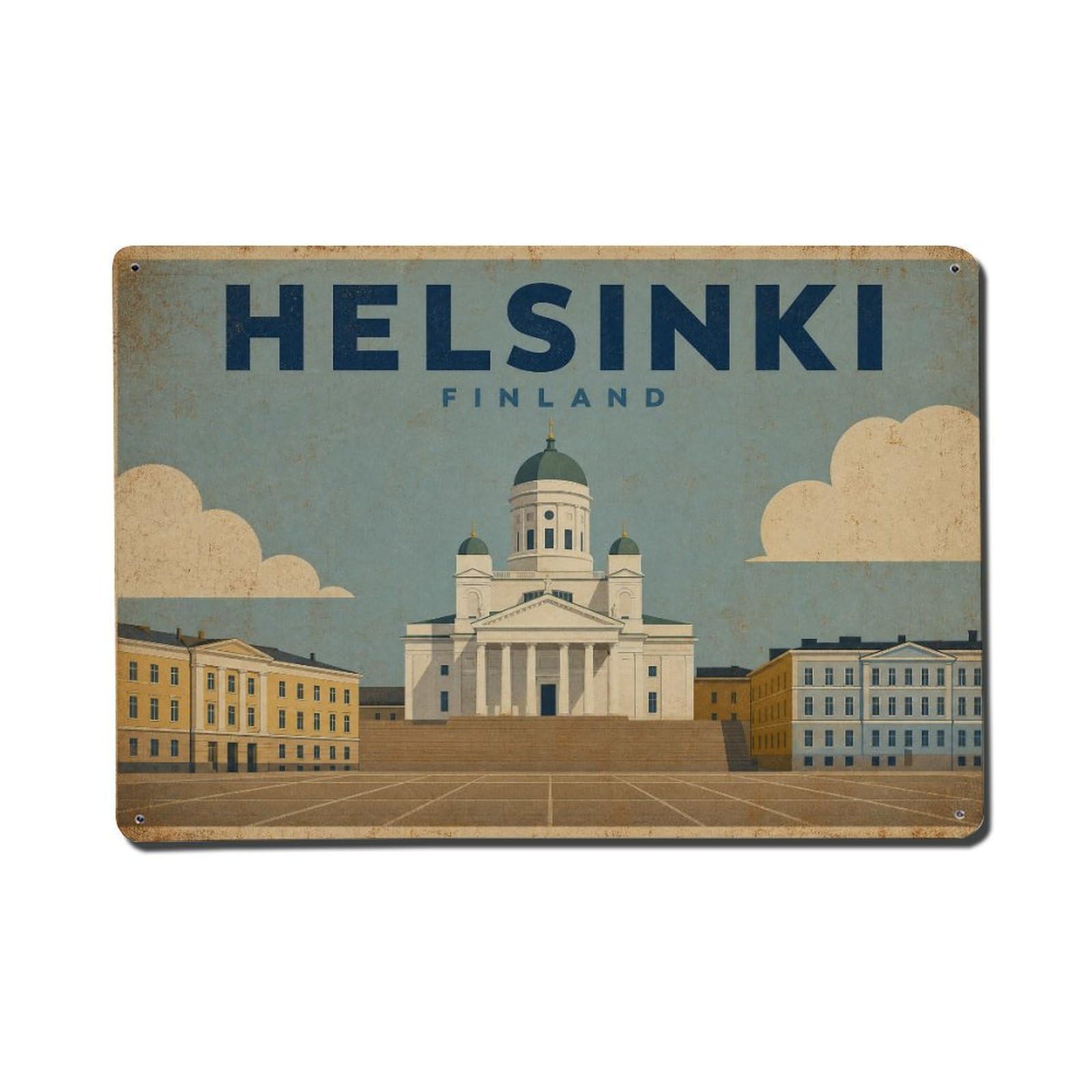 Metal Tin Sign Vintage Travel Finland Helsinki