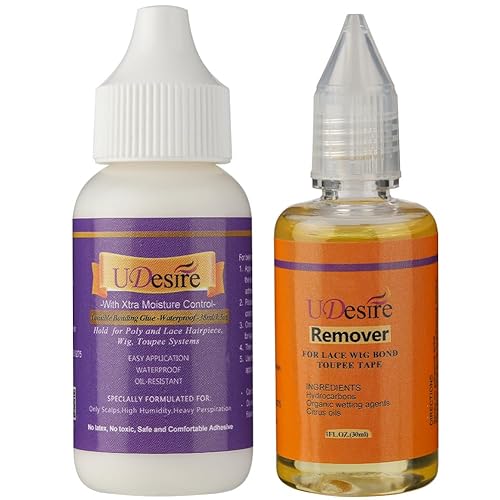 Miniatura 12 de Pegamento de encaje, 1.3 onzas, impermeable, sujeción extrema, unión invisible para pelucas y sistemas de cabello, incluye 2 bandas elásticas