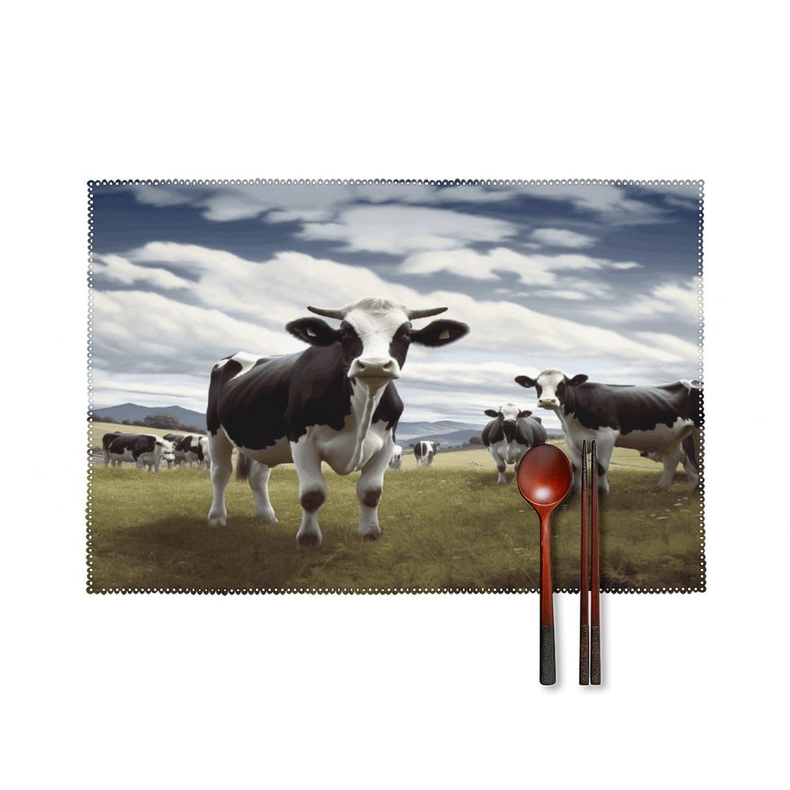Farm Cow Pictures Placemats Set of 4 Heat Resistant Non-Slip Place Mats Reusable Dining Table Mats Canvas Place Mat Anti-Fading Waterproof Placemats for Dining Table Decor
