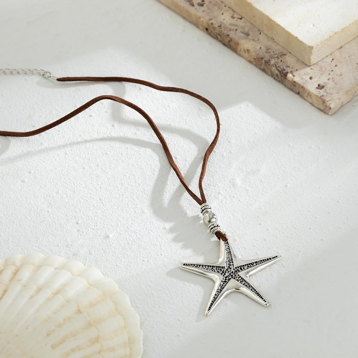 Starfish Necklace Leather Necklace Boho Starfish Sea Shell Pendant Choker Cord Silver Summer Beach Necklaces Summer Dresses Jewelry for Women - Image 6