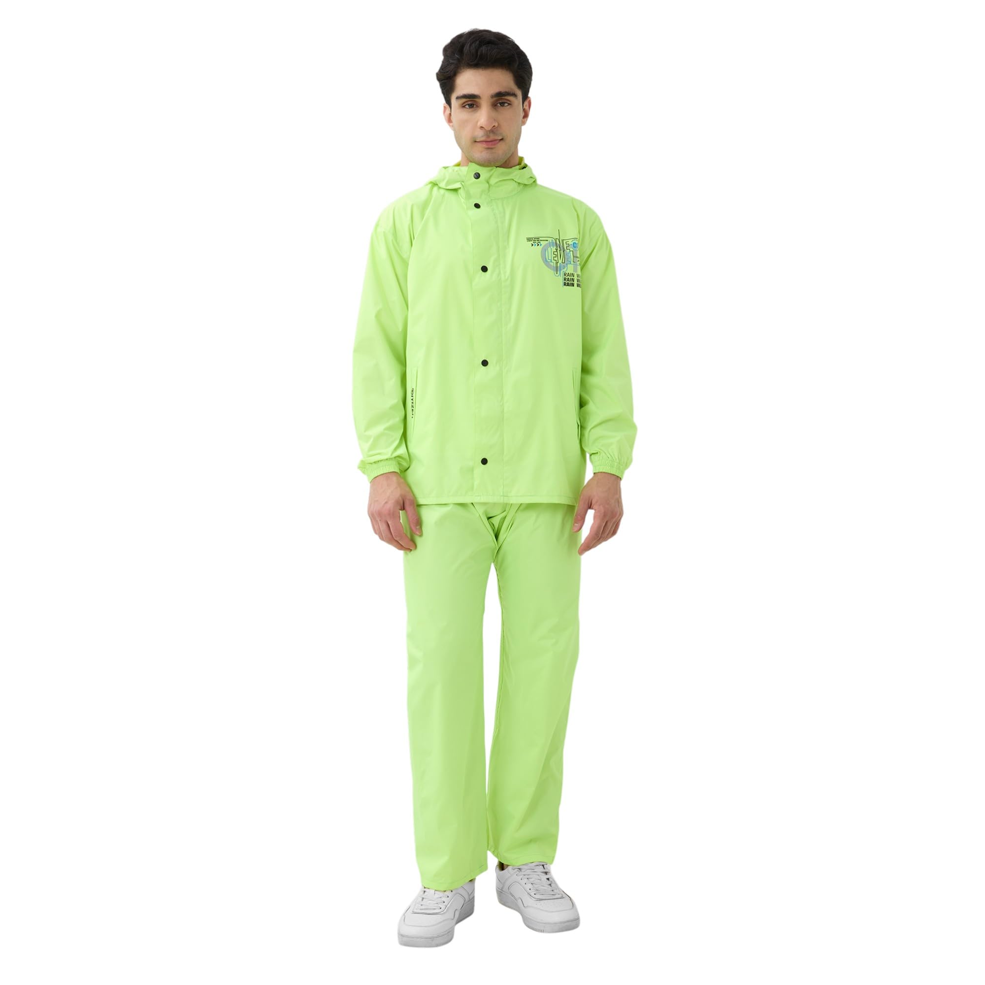 Citizen 100% Waterproof Polyester Single Layer Rain Coat For Men With Inbuilt Hood, Waterproof PU Coated Zipper, Reflective Back Print & PVC Bermuda Pant-image-14