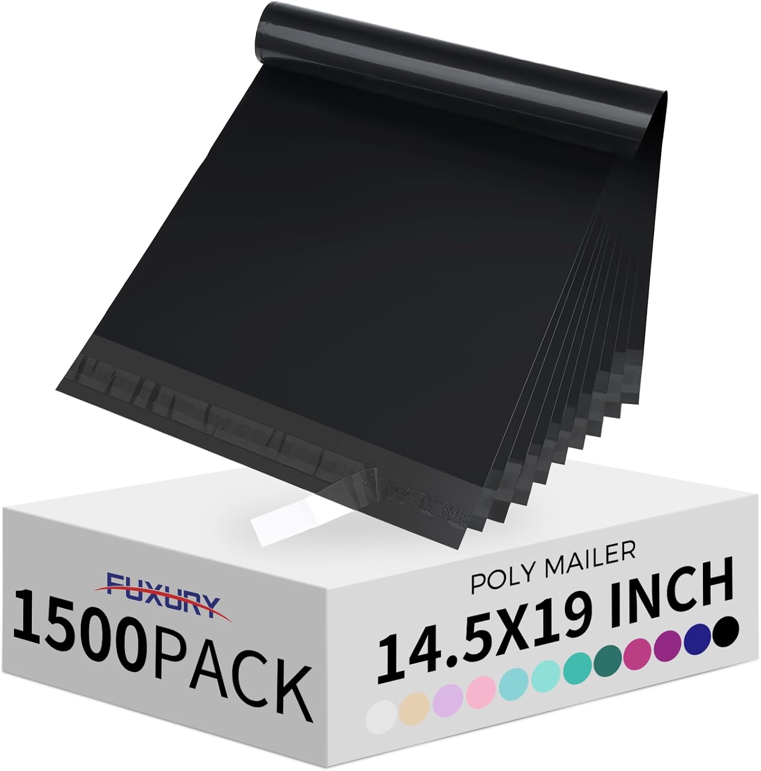 Fuxury 1500 Pcs 14.5x19" Poly Mailers,Waterproof Mailing Envelopes for Clothing, Strong Adhesive Poly Shipping Postage Bags for Small Business(Black)