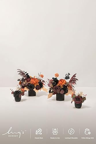 Miniatura 2 de Ling's moment Centro de mesa de boda flor con jarrón para ceremoniarecepción, mantel de mesa, arco, pasillo, juego de 4 negro y terracota